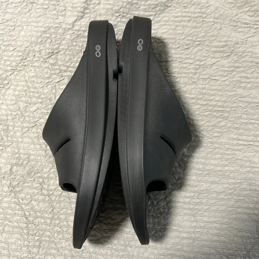 OOFOS OOahh Slide Sandals Black Size M12 W14 EU45 Comfort Recovery Slip On